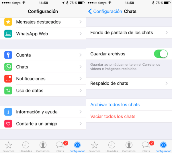 Guardar automáticamente las imágenes y vídeos de WhatsApp en el carrete del iPhone