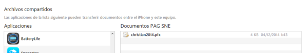 Archivos compartidos entre iTunes y la app de las Notificaciones electrónicas PAG SNE en iPhone y iPad