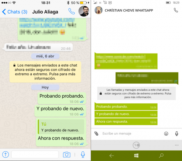 Respuestas a WhatsApp en iPhone y Windows Phone