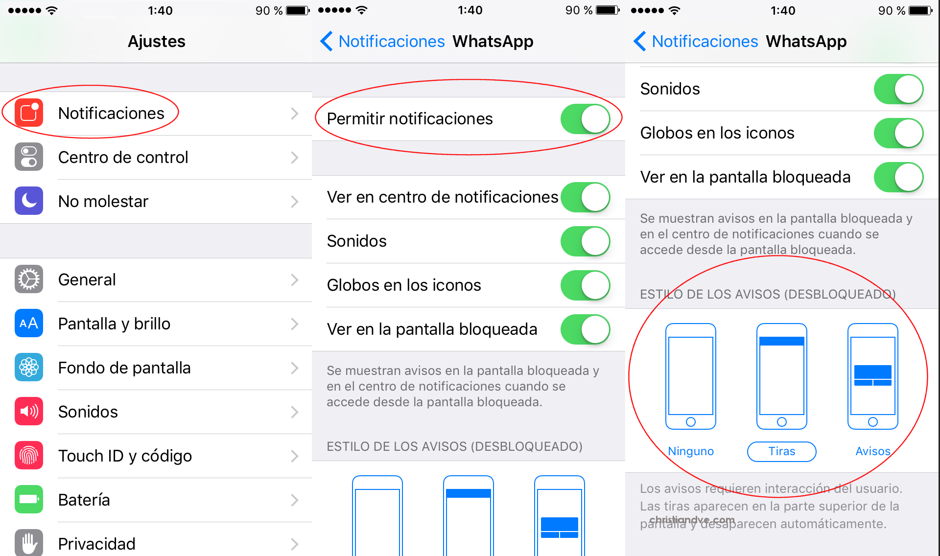 Configuraciones  Personalizar pantalla (iOS/WP)