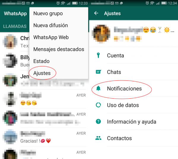 Configurar las notificaciones de WhatsApp en Android