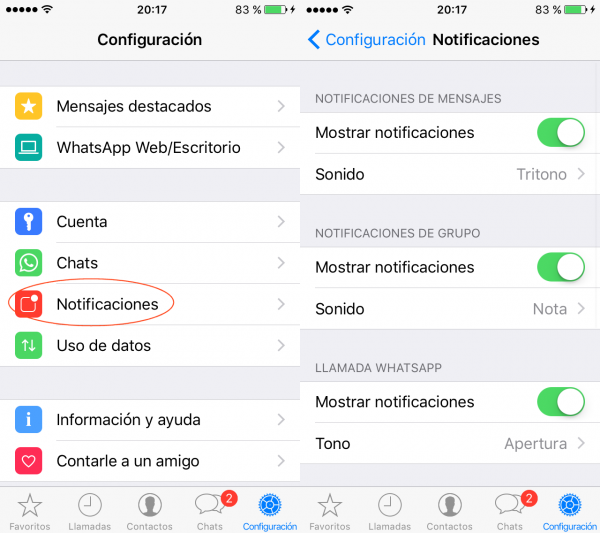 Configuración de los tonos de notificaciones de WhatsApp en el iPhone