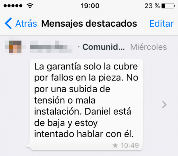 Lista de mensajes de WhatsApp marcados como favoritos