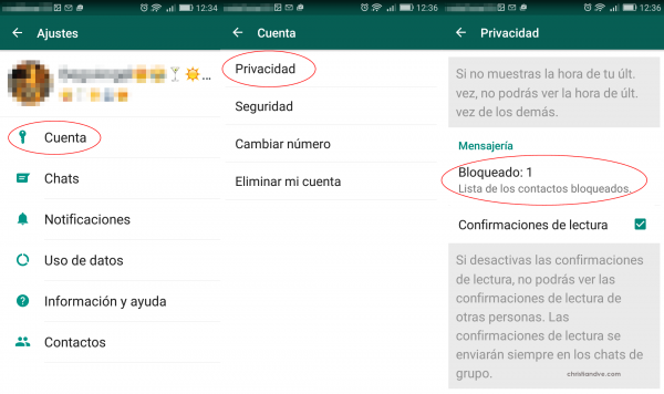 Bloquear a un contacto en terminales con Android (mediante Ajustes > Privacidad)