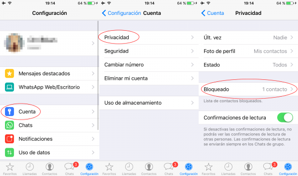 Lista de contactos bloqueados en WhatsApp en iPhone