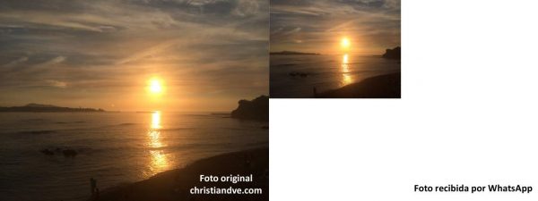 Relación entre la foto original de alta calidad enviada por WhatsApp y la recibida