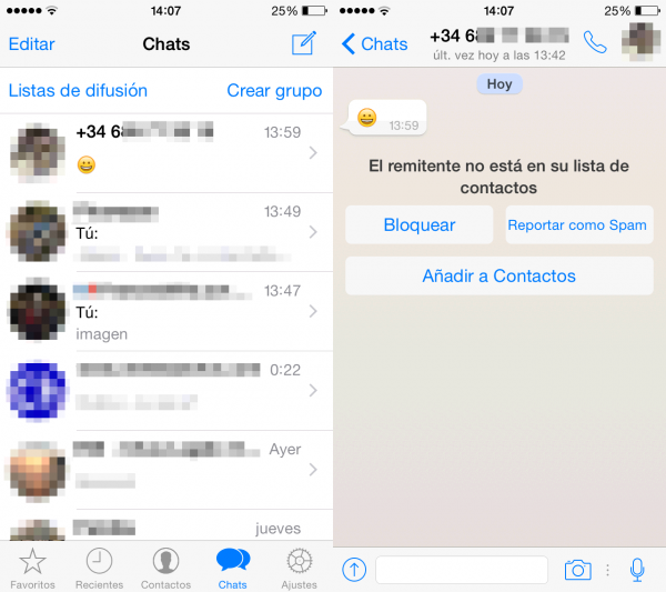 Mensaje de WhatsApp de un remitente desconocido: bloquear, marcar como spam o añadir a contactos