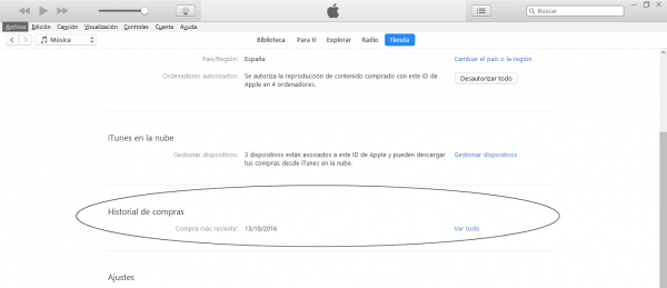 Historial de compras en iTunes