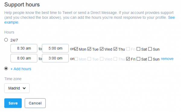 Horario de soporte a través de Twitter