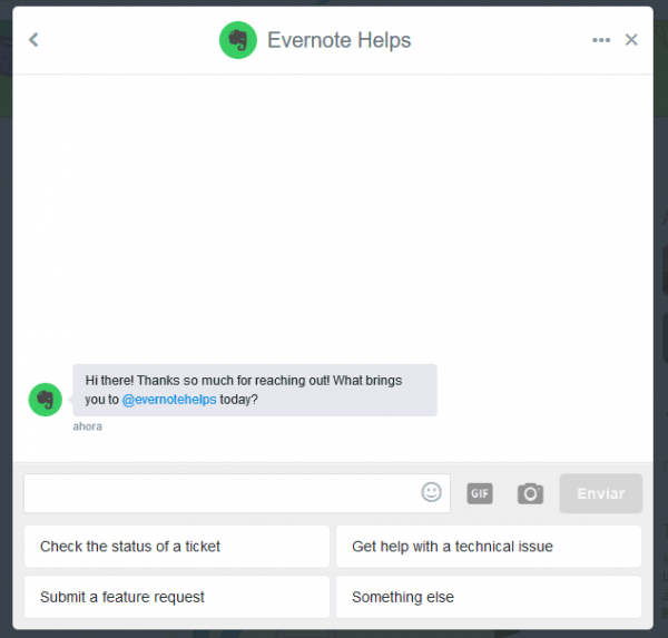 Respuestas rápidas en la cuenta de ayuda de Evernote