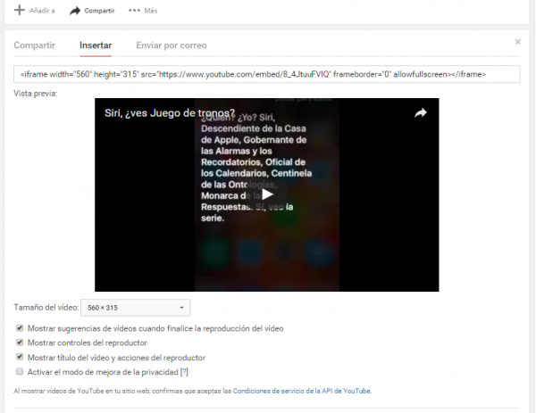 Insertar vídeo de YouTube: parámetros y código