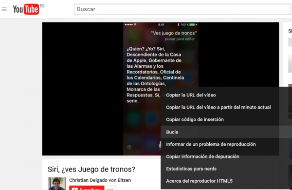 Cómo ver un vídeo en bucle en la web de YouTube