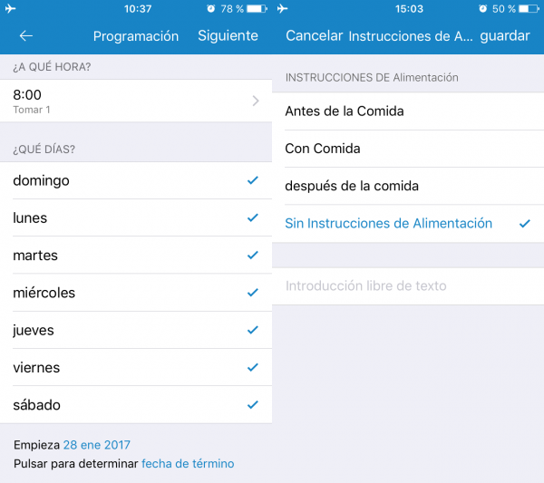 Configurar la frecuencia del recordatorio de la medicina