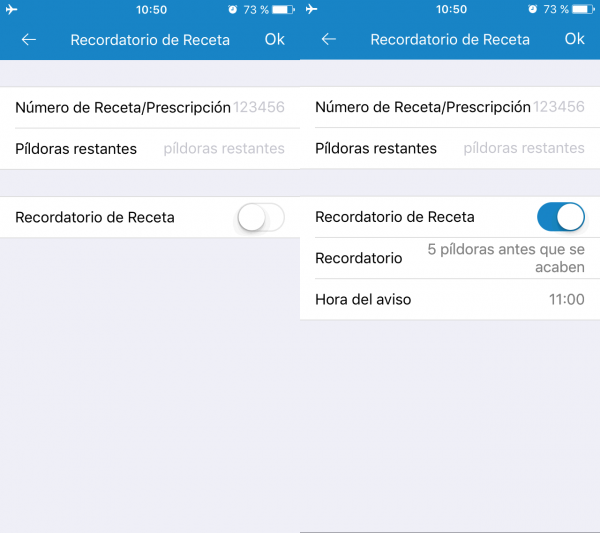 Configurar la receta y cuándo te recuerde que debes pedir más medicinas