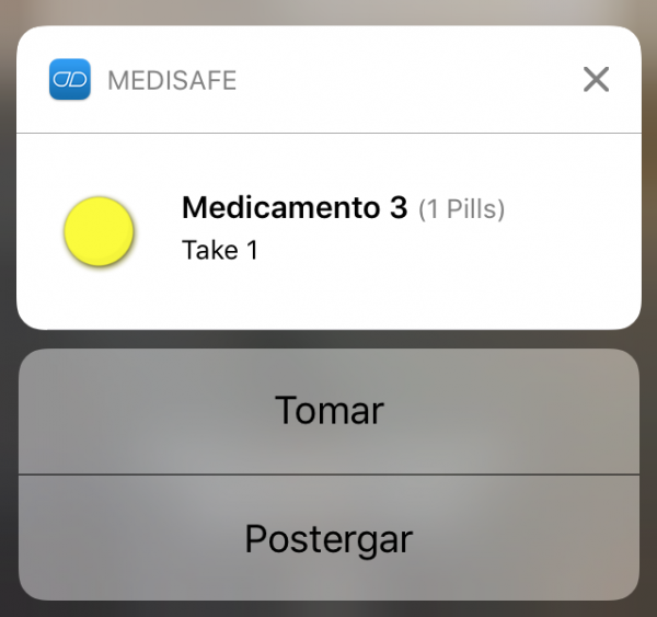 Recordatorio de que hay que tomar la medicación ahora (o postergarlo)