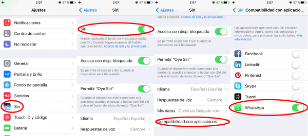 Configurar Siri para permitir WhatsApp