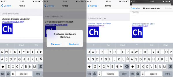 Truco: deshacer cambio de atributos para poner una firma HTML tal cual en el iPhone o iPad