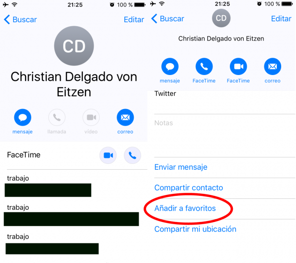 Marcar contacto como favorito en iPhone o iPad