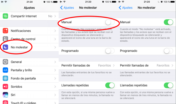 Ajustes No molestar en el iPhone