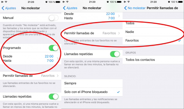 Modo no molestar en el iPhone modo programado o llamadas repetidas