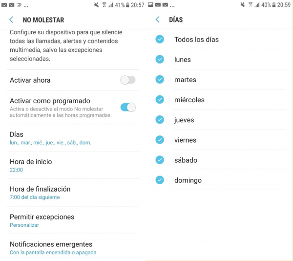 No molestar en Android por fechas y días de la semana