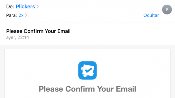 Confirmación del correo electrónico de alta en Plickers