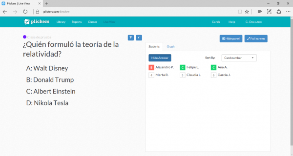 Resultados en tiempo real en Plickers - Mostrar resultados