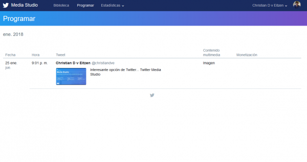 Contenidos programados en Twitter Media Studio