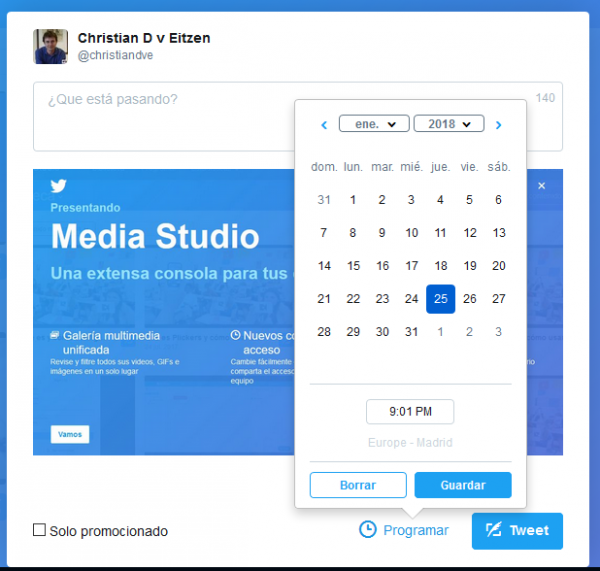 Programar tuits con Twitter Media Studio