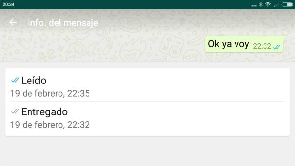 Información de si y cuándo ha sido recibido y leído el mensaje de WhatsApp