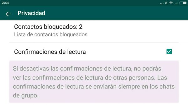 Cómo se desactiva el doble check azul (confirmación de lectura) en Android