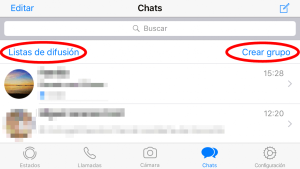 Lista de difusión y grupo de WhatsApp en iPhone