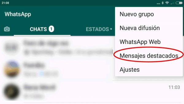 Lista de mensajes destacados en WhatsApp para Android