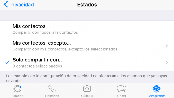 Cómo no compartir el estado de WhatsApp con nadie