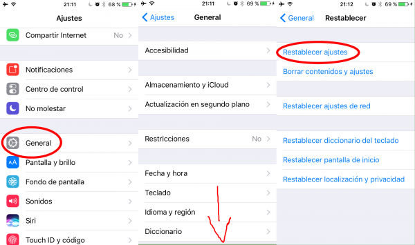 Ajustes > General > Restablecer todos los ajustes