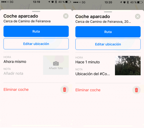 Editar la ubicación e información de la ubicación del coche aparcado en Apple Maps