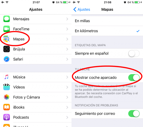 Configurar "Mostrar coche aparcado" en el iPhone