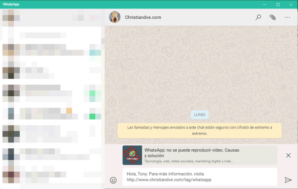 Envío por WhatsApp desde Excel un mensaje con enlace