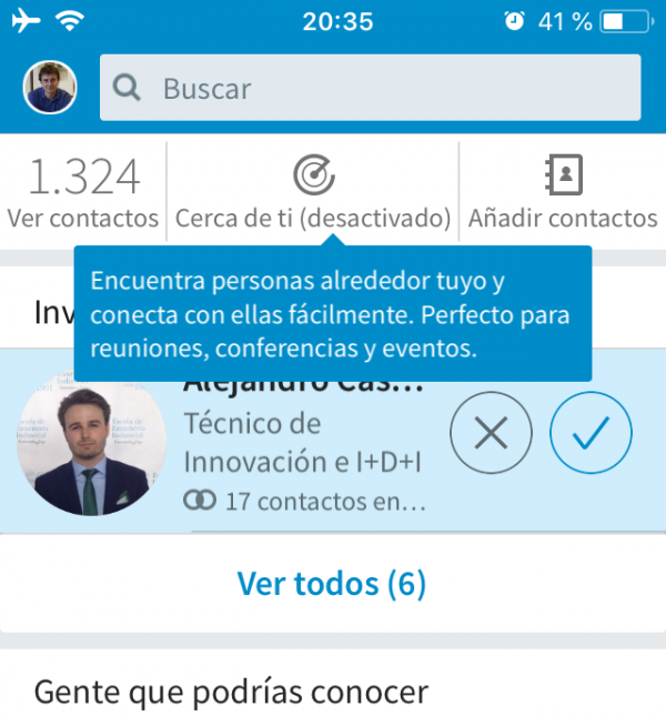 Cerca de ti en la app de LinkedIn para iPhone