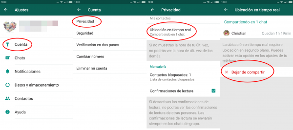 Cómo saber si estás compartiendo tu ubicación en tiempo real por WhatsApp para Android