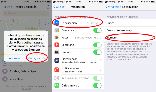 Autorizar ubicación en tiempo real de WhatsApp en iPhone