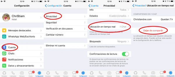 Revisar con quién se comparte la ubicación en tiempo real en WhatsApp para iPhone