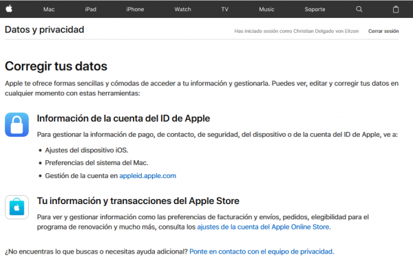 Corregir tus datos en Apple