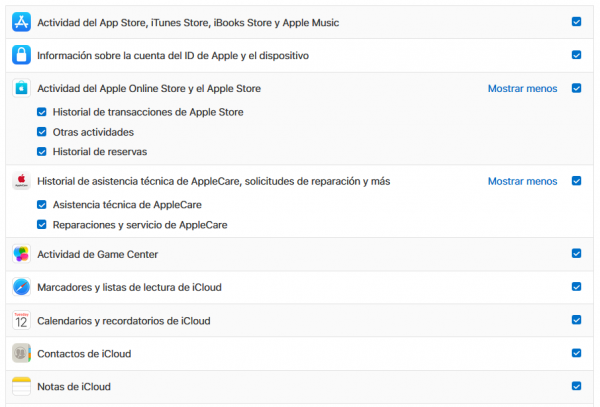 Datos que tiene Apple: selección para su descarga