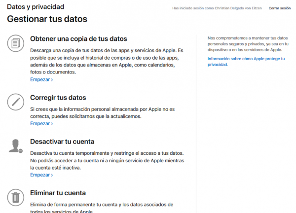 Gestionar los datos personales en Apple