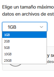 Selección del tamaño máximo de archivo que se desea tener en la descarga de los datos de Apple