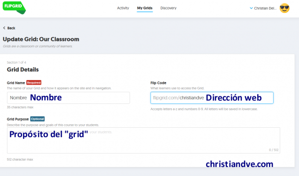 Editar el "grid" en FlipGrid