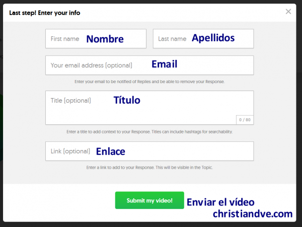 Completar los detalles y enviar el vídeo a FlipGrid