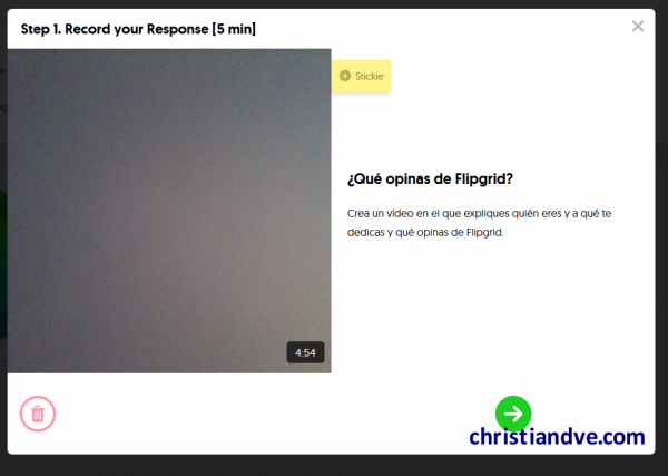 Grabar el vídeo del alumno/estudiante/participante en FlipGrid (grabando)