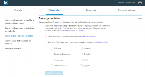 Descargar los datos de tu cuenta de LinkedIn